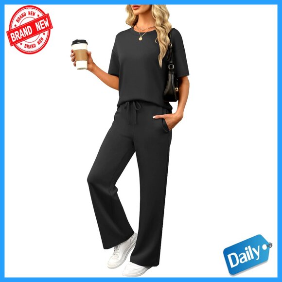 Summer Lounge Set 2-Piece Tracksuit Wide Leg Pants Loose Fit